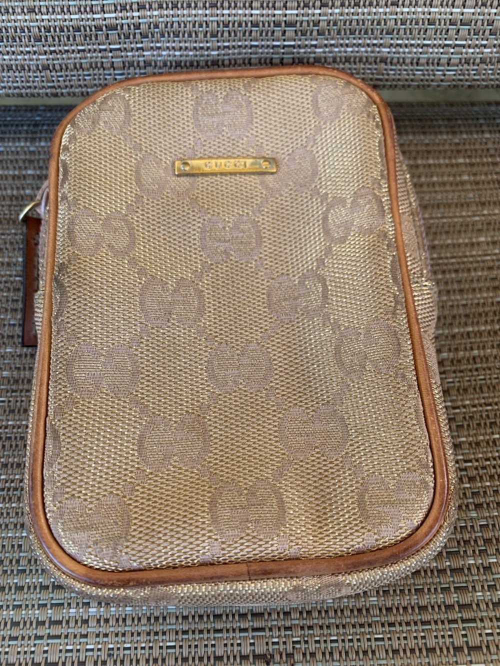 Gucci Monogram Canvas Pouch with Gold Plate cigarette wallet